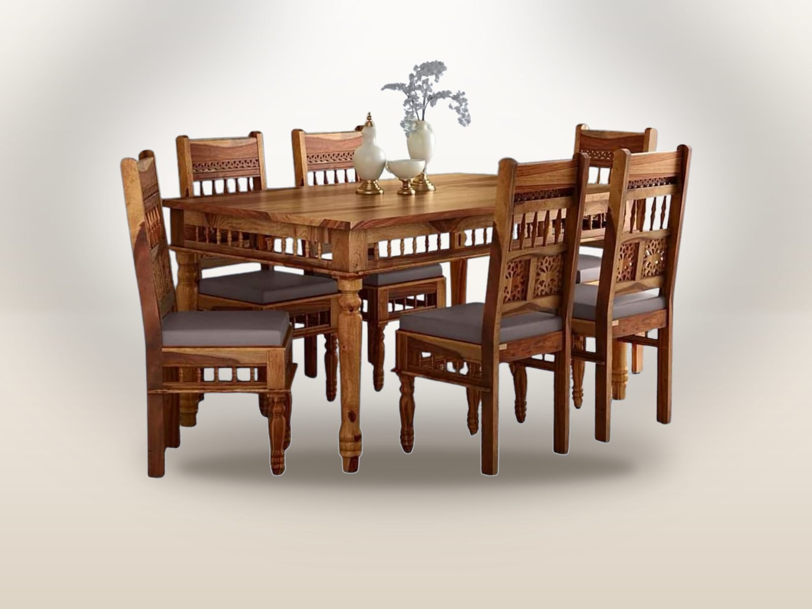 MF-300 carved sheesham 6-seater dining set — bestseller from the Marudhar Furniture catalogue